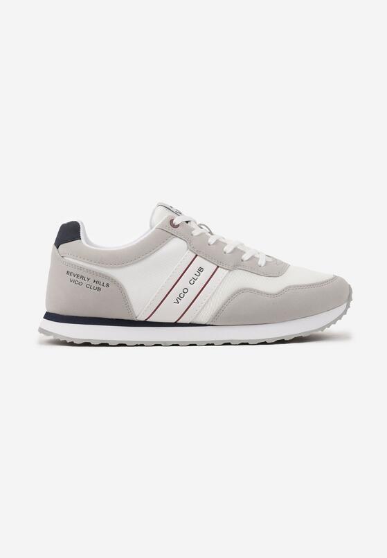 Biało-Szare Płaskie Sznurowane Buty Sportowe Sneakersy Vico z Napisami i Paskami Tinattria 1