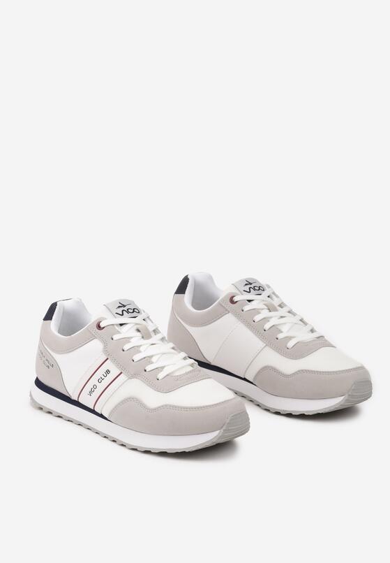 Biało-Szare Płaskie Sznurowane Buty Sportowe Sneakersy Vico z Napisami i Paskami Tinattria 2