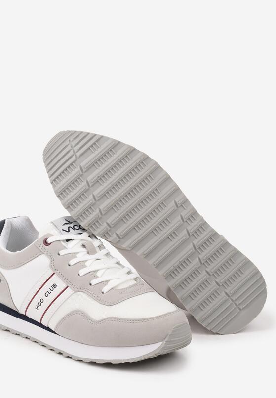 Biało-Szare Płaskie Sznurowane Buty Sportowe Sneakersy Vico z Napisami i Paskami Tinattria 3