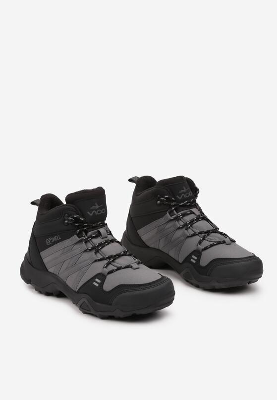 Szare Sznurowane Buty Trekkingowe na Płaskiej Podeszwie z Geometrycznym Wzorem Eveltina 2