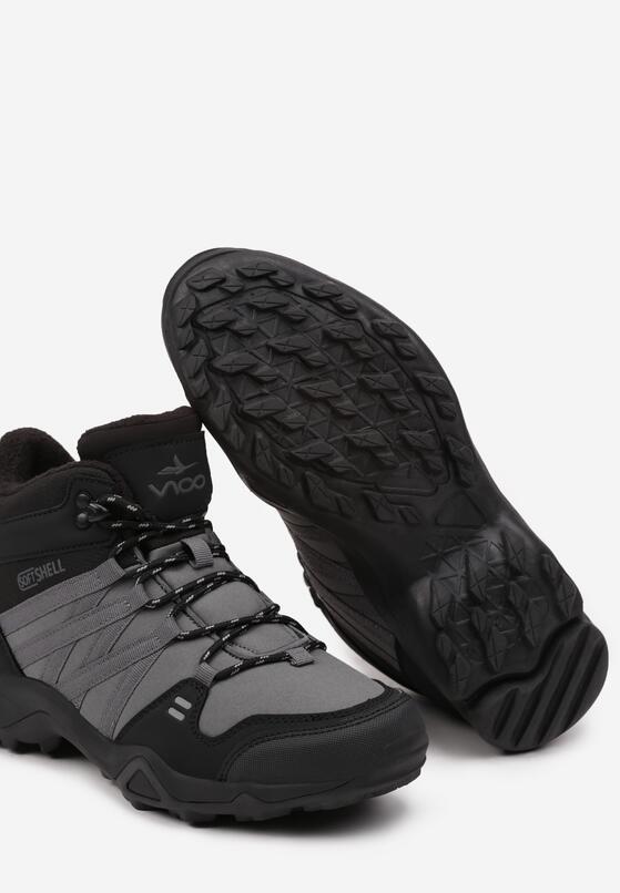 Szare Sznurowane Buty Trekkingowe na Płaskiej Podeszwie z Geometrycznym Wzorem Eveltina 3