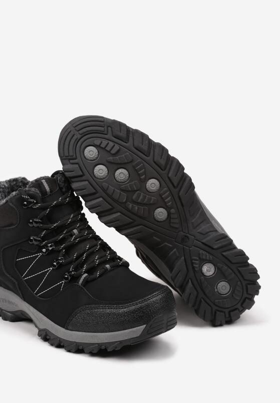 Czarne Płaskie Sznurowane Buty Trekkingowe Ozdobione Przeszyciami Alaventina 3