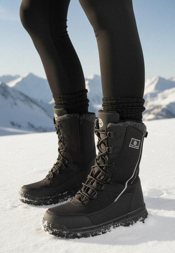 Czarne Śniegowce Sznurowane Ocieplane Futerkiem Ellavisa 1