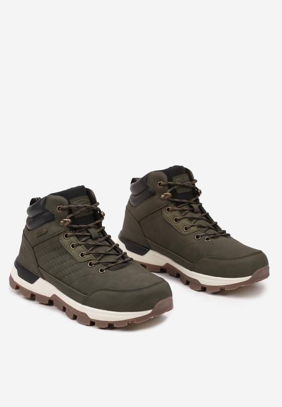 Ciemnozielone Sznurowane Buty Trekkingowe z Ociepleniem Futerkowym Elliadwen 2
