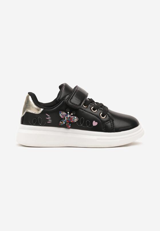 Czarne Sznurowane Buty Sportowe Sneakersy na Rzep Ozdobione Cyrkoniami Patilena 1