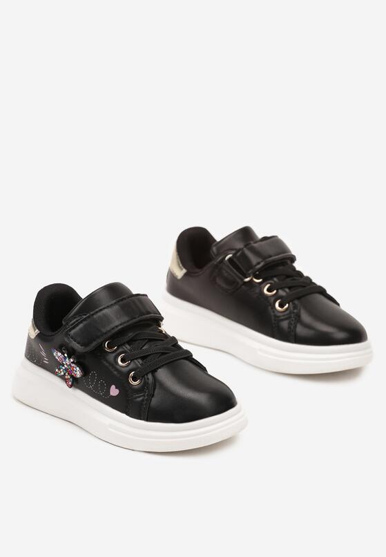 Czarne Sznurowane Buty Sportowe Sneakersy na Rzep Ozdobione Cyrkoniami Patilena 2