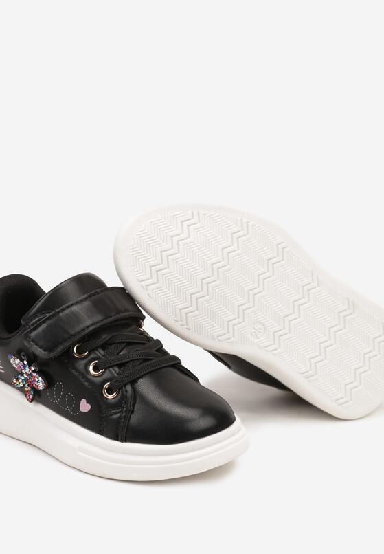 Czarne Sznurowane Buty Sportowe Sneakersy na Rzep Ozdobione Cyrkoniami Patilena 3