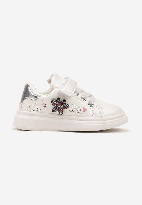 Białe Sznurowane Buty Sportowe Sneakersy na Rzep Ozdobione Cyrkoniami Patilena 1