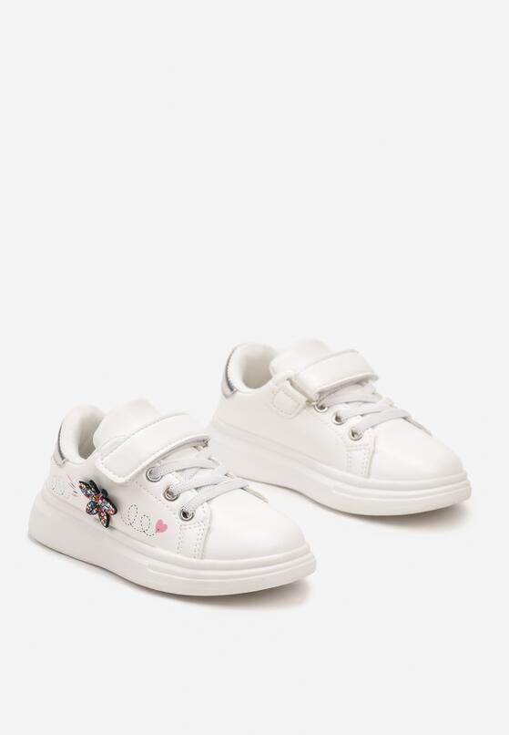 Białe Sznurowane Buty Sportowe Sneakersy na Rzep Ozdobione Cyrkoniami Patilena 2