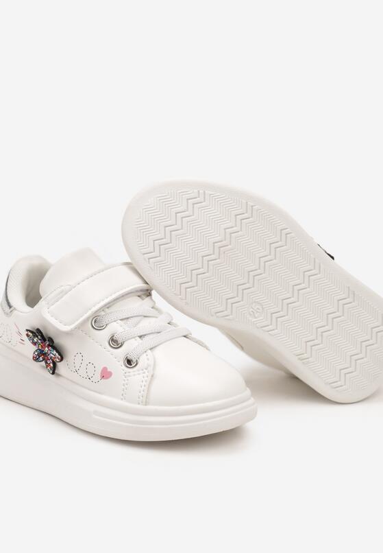 Białe Sznurowane Buty Sportowe Sneakersy na Rzep Ozdobione Cyrkoniami Patilena 3