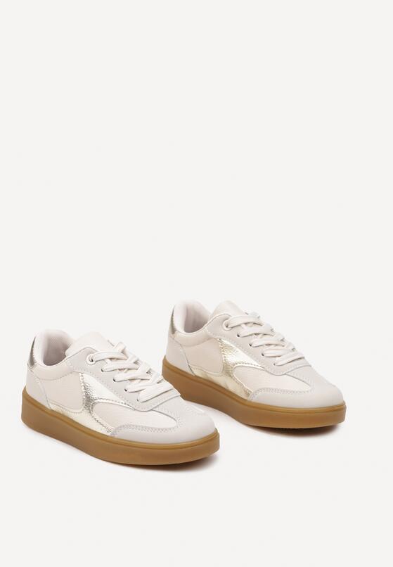 Beżowe Sznurowane Buty Sportowe Sneakersy z Metaliczną Wstawką Dinizia 2