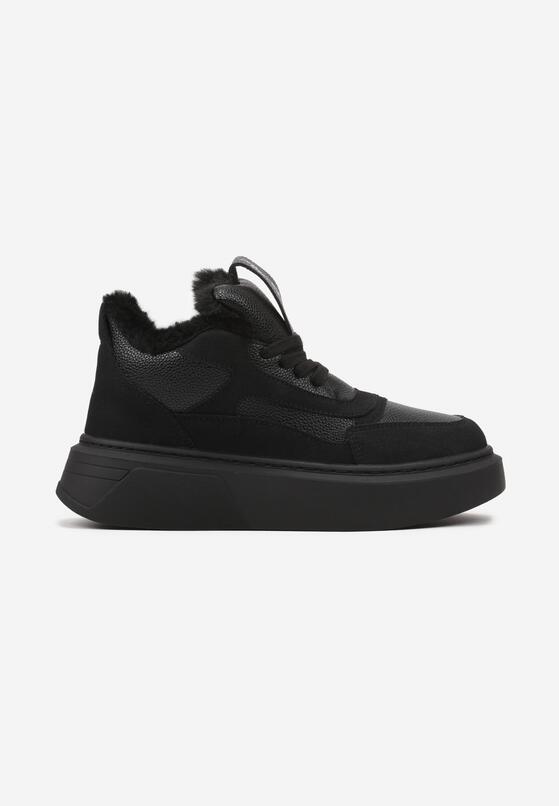 Czarne Botki na Grubej Podeszwie w Stylu Sneakersów ze Sznurowaniem i Futerkiem Narilae 4