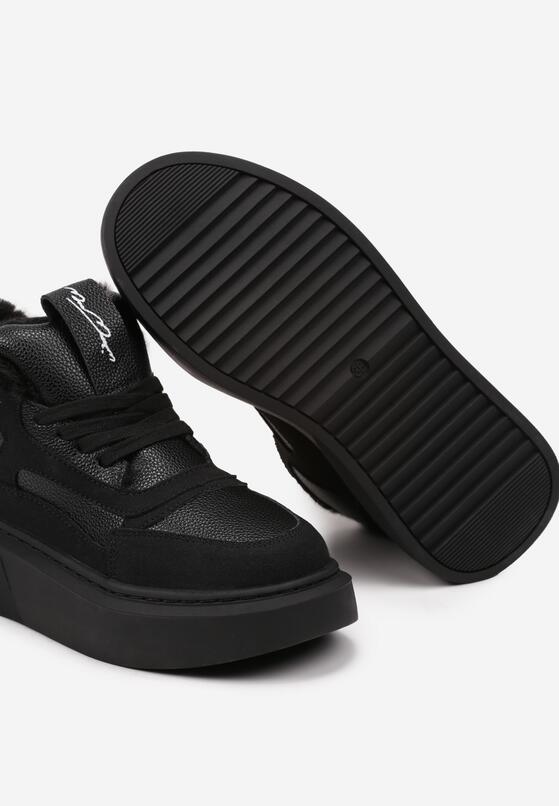 Czarne Botki na Grubej Podeszwie w Stylu Sneakersów ze Sznurowaniem i Futerkiem Narilae 6