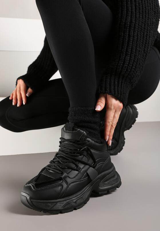 Czarne Sneakersy na Grubej Podeszwie z Futrzaną Wyściółką Miada 1