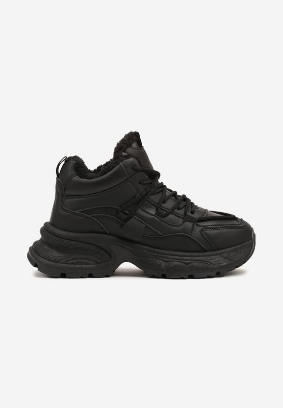 Czarne Sneakersy na Grubej Podeszwie z Futrzaną Wyściółką Miada 4