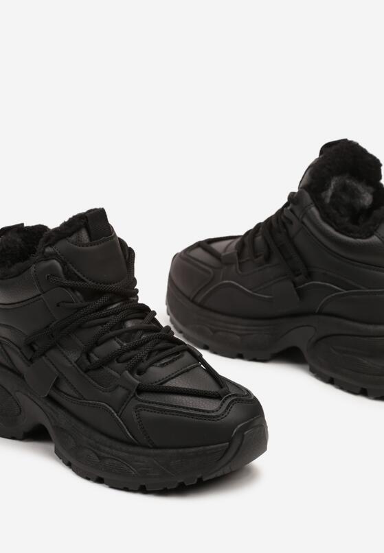 Czarne Sneakersy na Grubej Podeszwie z Futrzaną Wyściółką Miada 6