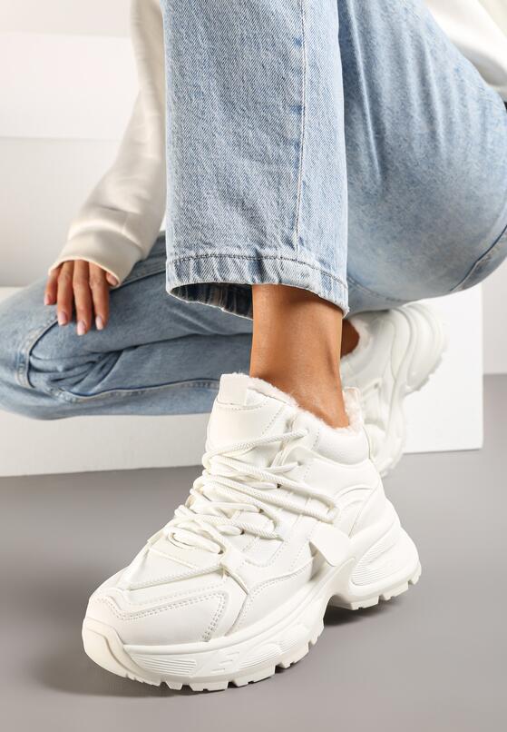 Białe Sneakersy na Grubej Podeszwie z Futrzaną Wyściółką Miada 2