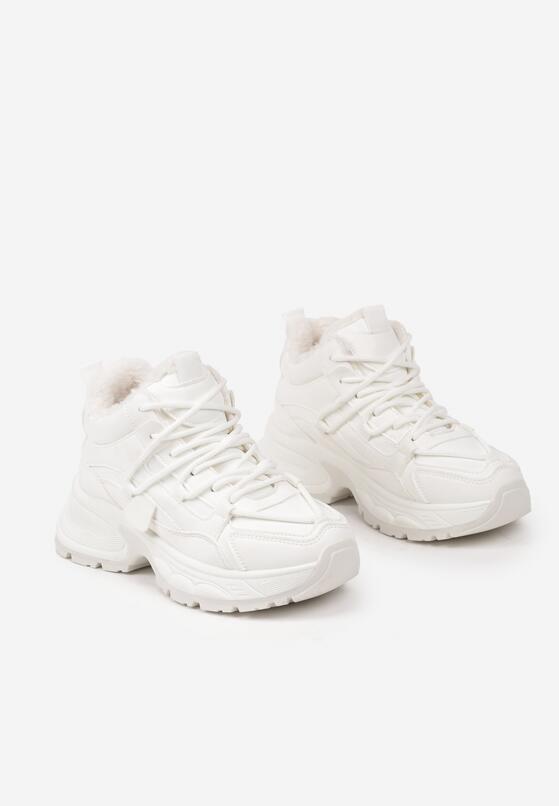 Białe Sneakersy na Grubej Podeszwie z Futrzaną Wyściółką Miada 5