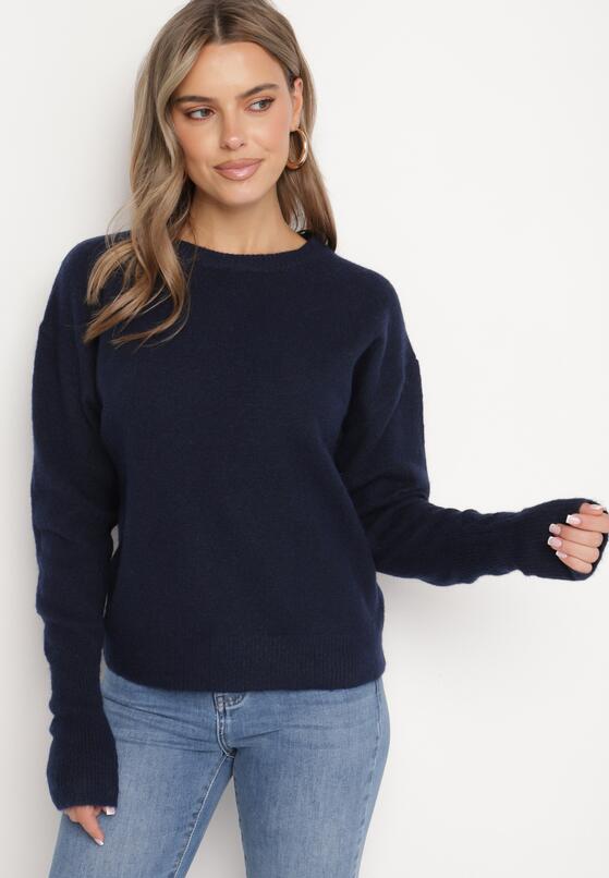Granatowy Sweter z Domieszką Wełny Parizia 4