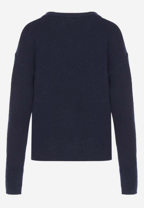 Granatowy Sweter z Domieszką Wełny Parizia 7