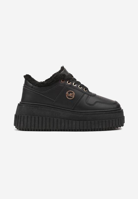 Czarne Sneakersy na Tłoczonej Platformie Zdobione Elegancką Metalową Aplikacją Werissa 4