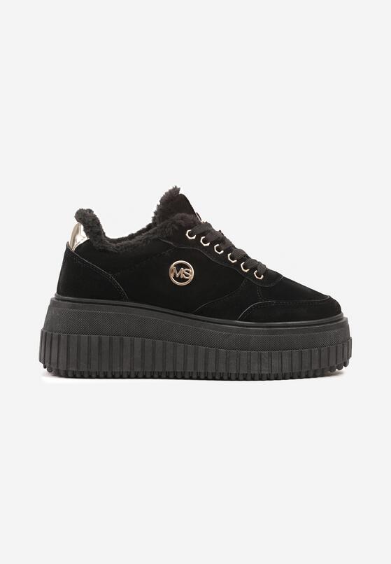 Czarne Sneakersy na Grubej Podeszwie z Tłoczeniem i Metaliczną Ozdobą Tilirina 4