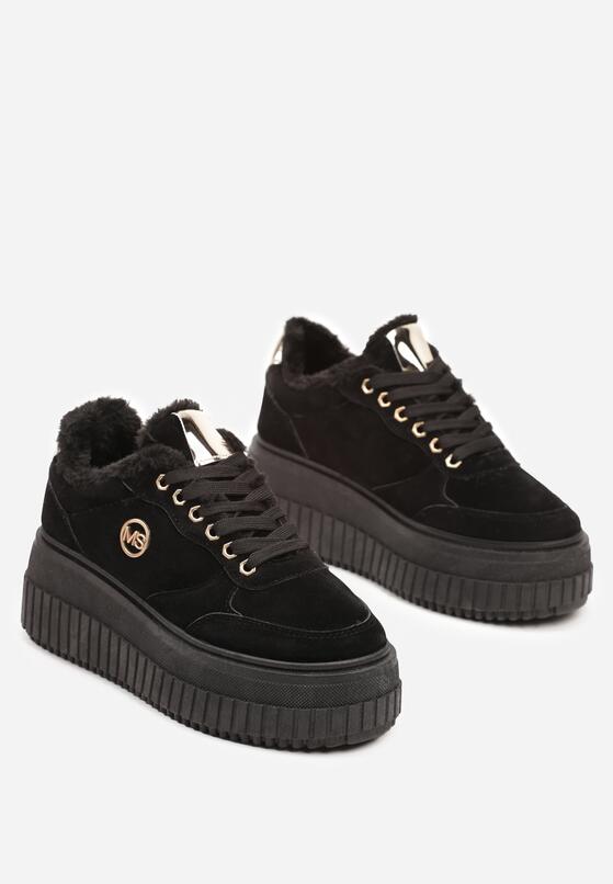 Czarne Sneakersy na Grubej Podeszwie z Tłoczeniem i Metaliczną Ozdobą Tilirina 5