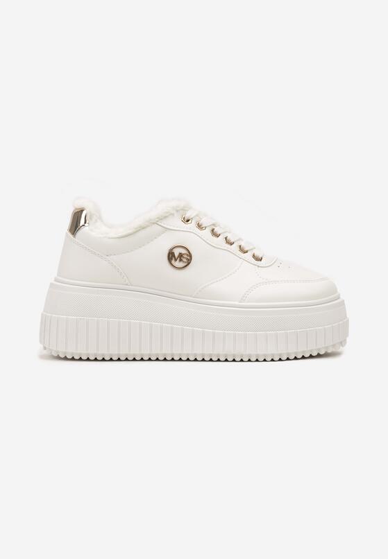Białe Sznurowane Sneakersy na Grubej Tłoczonej Podeszwie z Aplikacją Tilinae 4