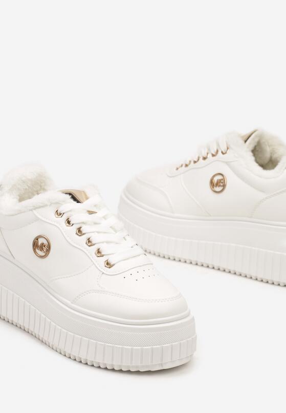 Białe Sznurowane Sneakersy na Grubej Tłoczonej Podeszwie z Aplikacją Tilinae 6