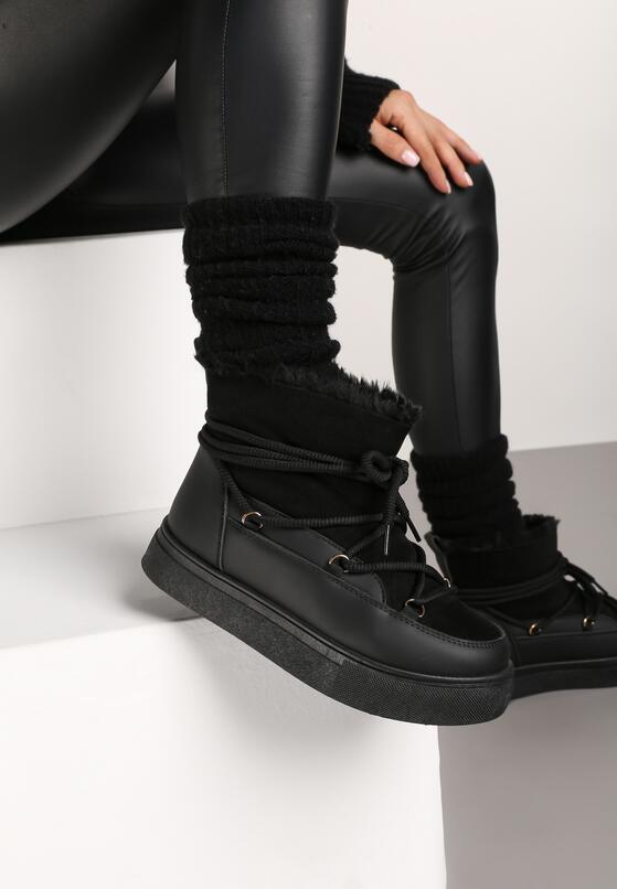 Czarne Śniegowce na Grubej Podeszwie ze Sznurowaniem  Izandra 1