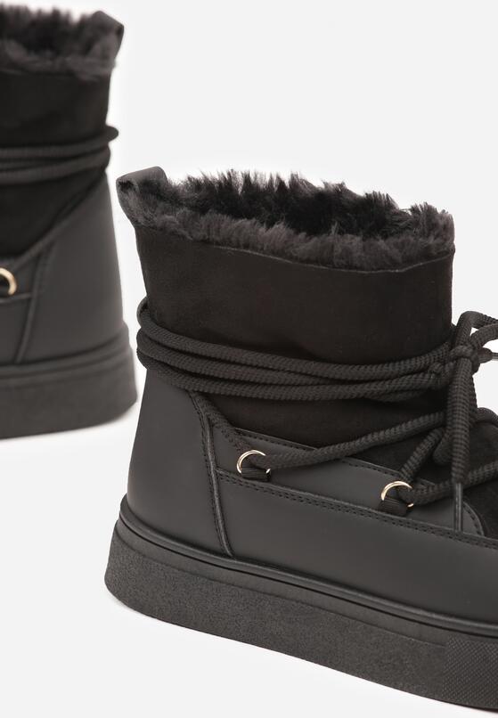 Czarne Śniegowce na Grubej Podeszwie ze Sznurowaniem  Izandra 6