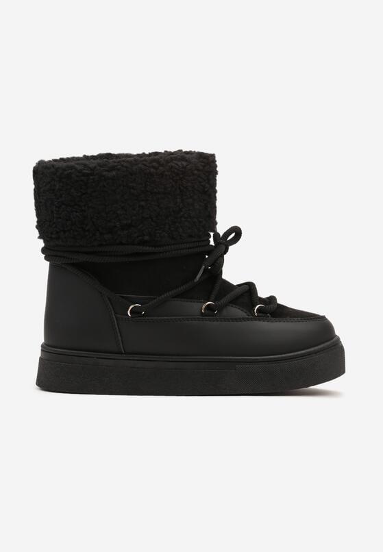 Czarne Śniegowce na Grubej Podeszwie ze Sznurowaniem i Futerkiem Izantea 4