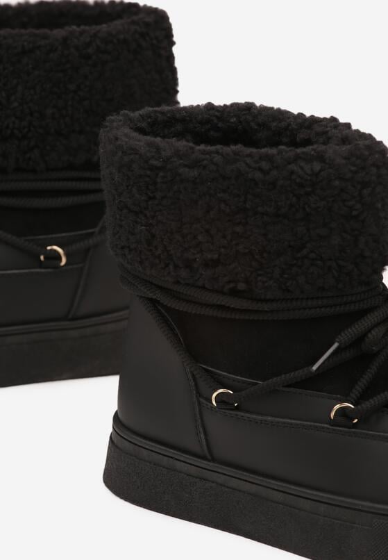 Czarne Śniegowce na Grubej Podeszwie ze Sznurowaniem i Futerkiem Izantea 6