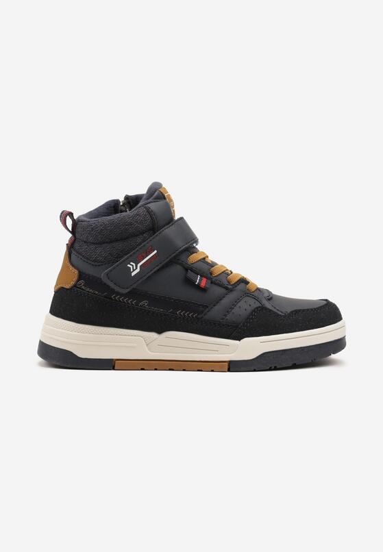 Granatowe Płaskie Botki Sneakersy ze Sznurowaniem i Napisami Izalia 1