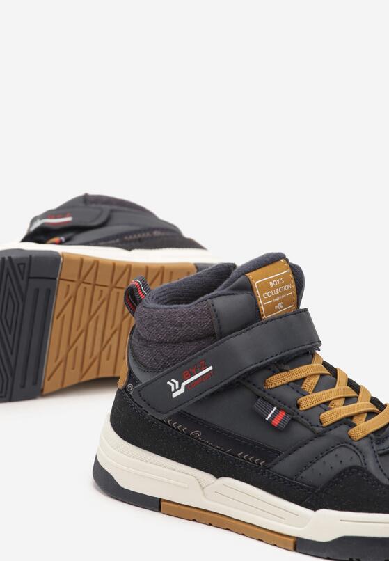 Granatowe Płaskie Botki Sneakersy ze Sznurowaniem i Napisami Izalia 3
