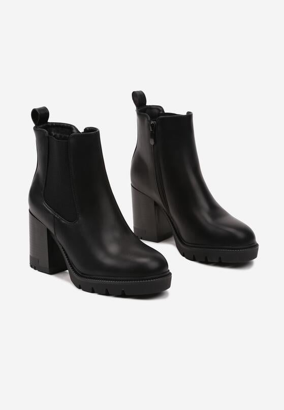 Czarne Botki na Obcasie w Stylu Sztybletów z Gumką Realine 5