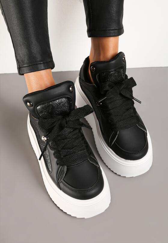 Czarne Sneakersy na Grubej Podeszwie z Podwójnym Sznurowaniem Weriella 3