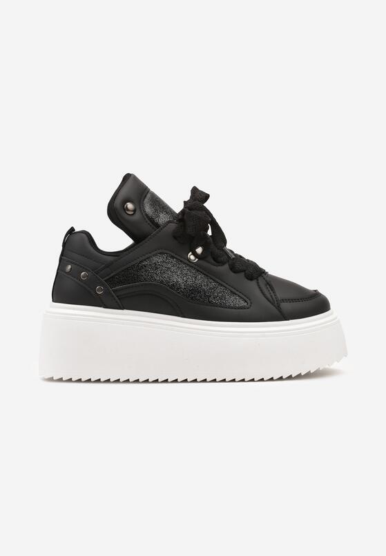 Czarne Sneakersy na Grubej Podeszwie z Podwójnym Sznurowaniem Weriella 4