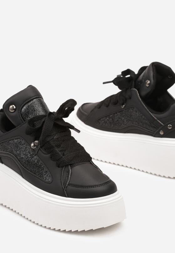 Czarne Sneakersy na Grubej Podeszwie z Podwójnym Sznurowaniem Weriella 6