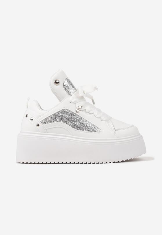 Białe Sneakersy na Grubej Podeszwie z Podwójnym Sznurowaniem Weriella 4