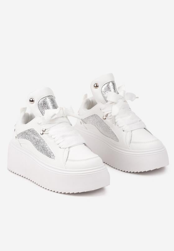 Białe Sneakersy na Grubej Podeszwie z Podwójnym Sznurowaniem Weriella 5
