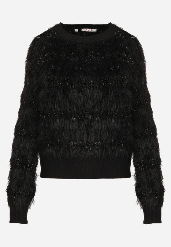Czarny Puchaty Sweter z Wełną i Ściągaczami Exenevia 6