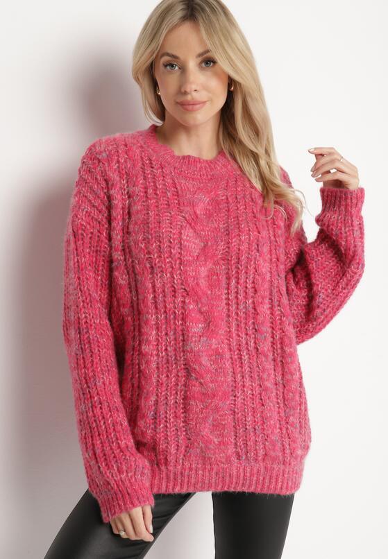 Różowy Sweter z Wełną z Ozdobnym Splotem Abrenevia 1