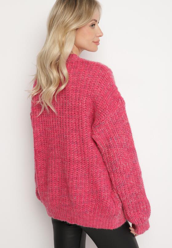 Różowy Sweter z Wełną z Ozdobnym Splotem Abrenevia 3