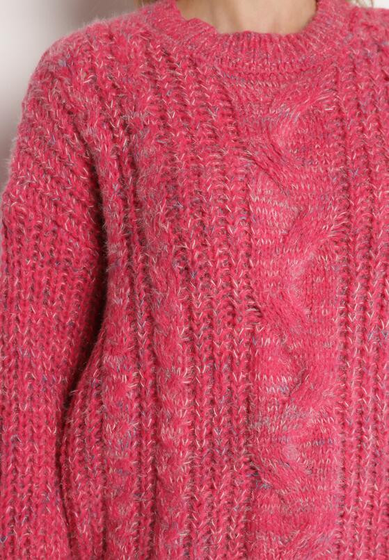 Różowy Sweter z Wełną z Ozdobnym Splotem Abrenevia 5