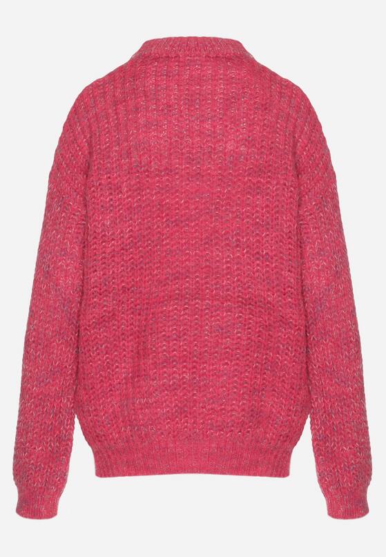 Różowy Sweter z Wełną z Ozdobnym Splotem Abrenevia 7