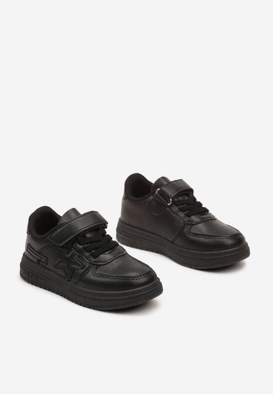Czarne Płaskie Buty Sportowe Sneakersy ze Sznurowaniem i Gwiazdką Sialina 2