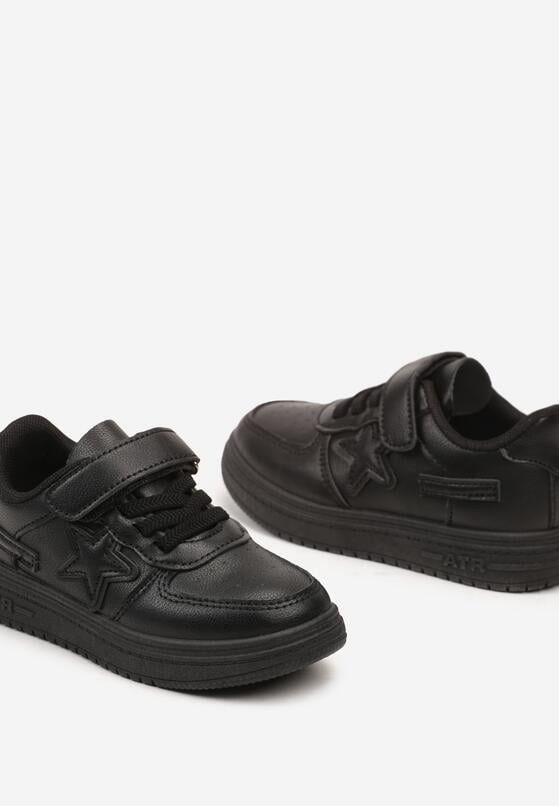 Czarne Płaskie Buty Sportowe Sneakersy ze Sznurowaniem i Gwiazdką Sialina 3