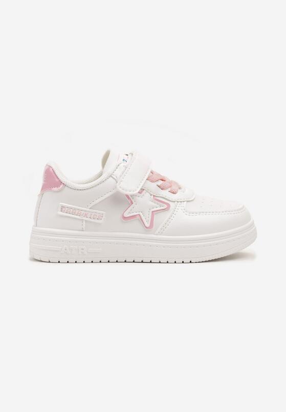Biało-Różowe Płaskie Buty Sportowe Sneakersy ze Sznurowaniem i Gwiazdką Sialina 1