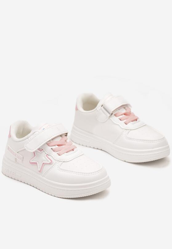 Biało-Różowe Płaskie Buty Sportowe Sneakersy ze Sznurowaniem i Gwiazdką Sialina 2